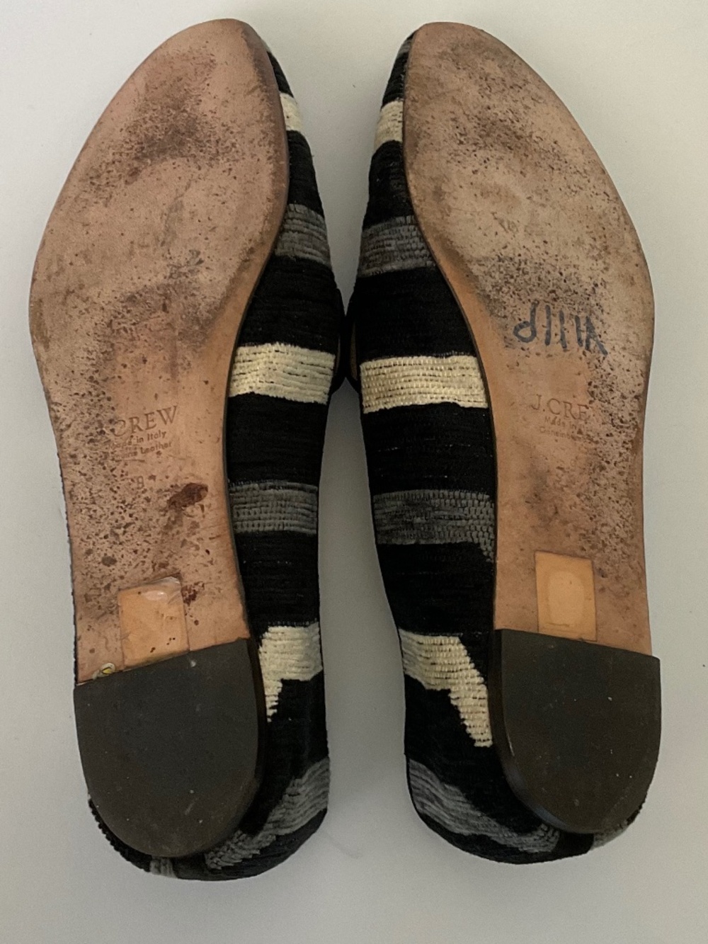 J. CREW Darby Striped Fabric Flat Loafers Grey Black Off White Size 9 - Picture 6 of 10